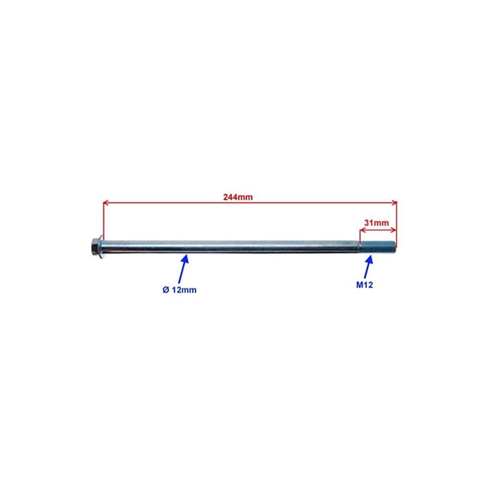 Framhjulsaxel 12x244 mm-, Baotian Diablo 50, Viarelli Racer, mfl